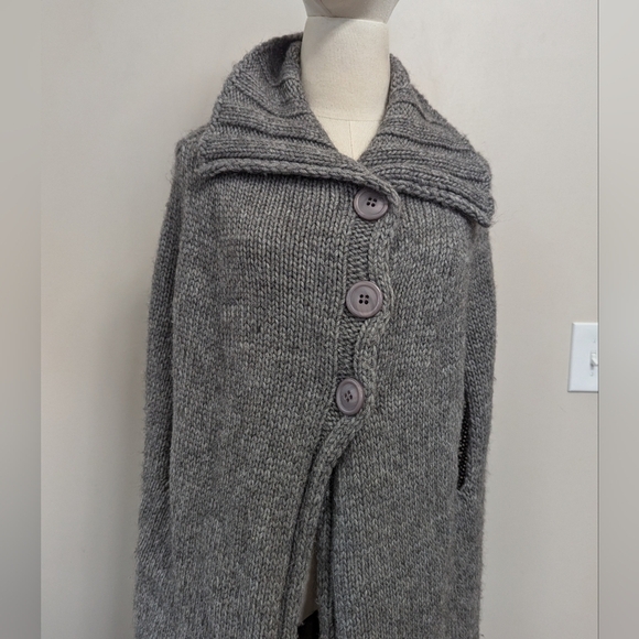 Stefanel Grey Wool Alpaca Blend Knit Sweater Cape Minimalist Luxury - Picture 5 of 14